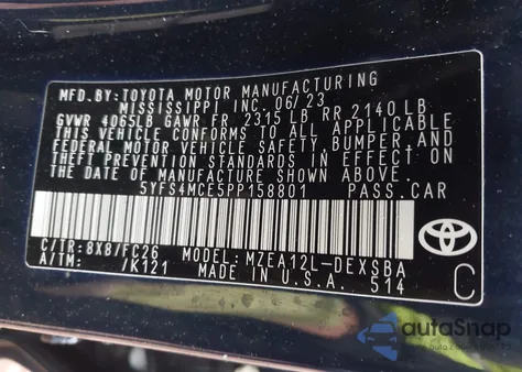 2023 Toyota Corolla Se z USA, uszkodzony, nr VIN 5YFS4MCE5PP158801